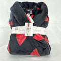 Victoria's Secret black plush fleece short robe patterned with red hearts and featuring a tie belt, size XL/XXL.