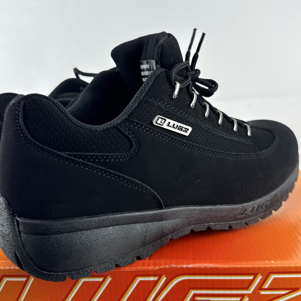 Lugz Express men's low-top sneakers in all-black faux suede, size 9.5