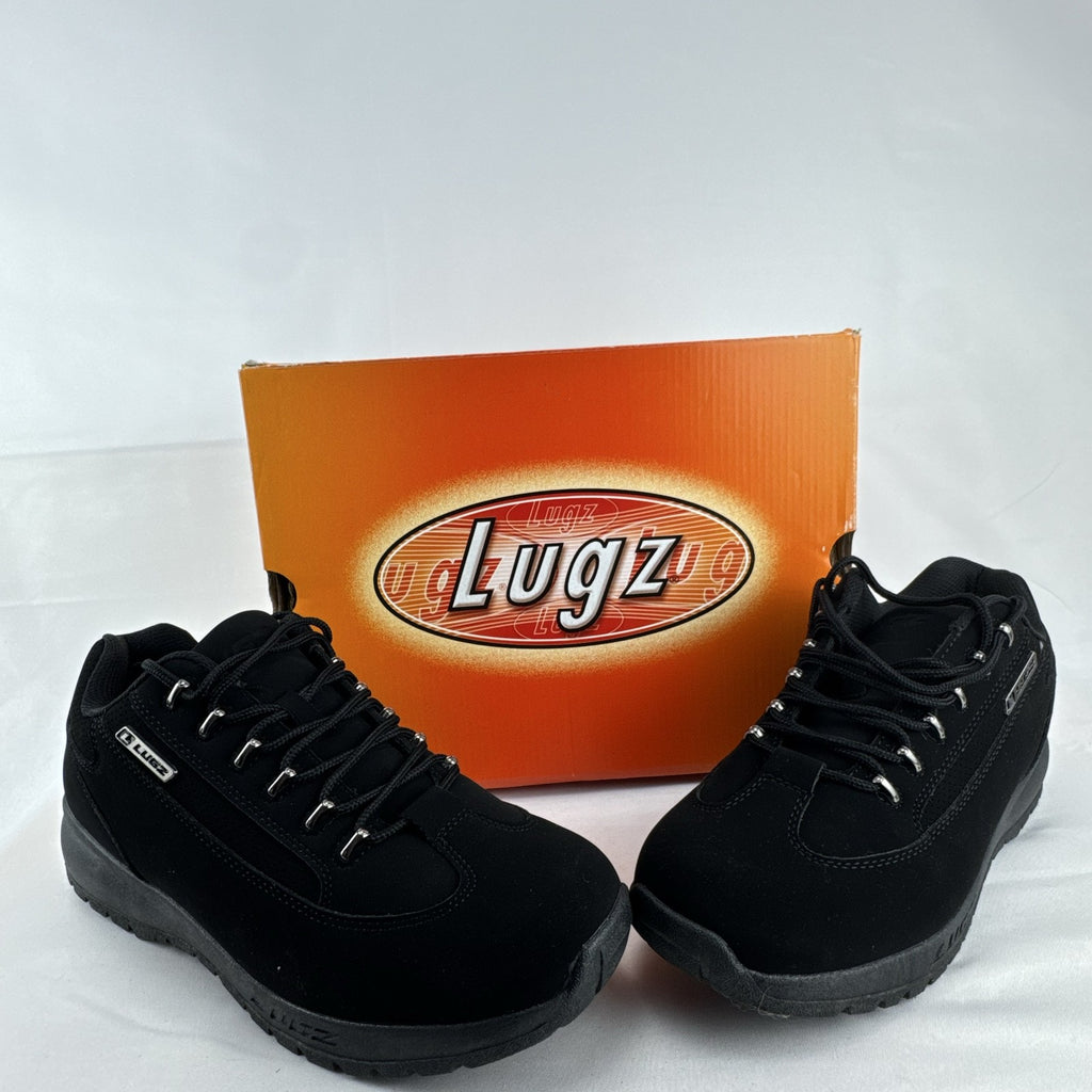 Lugz Express men's low-top sneakers in all-black faux suede, size 9.5