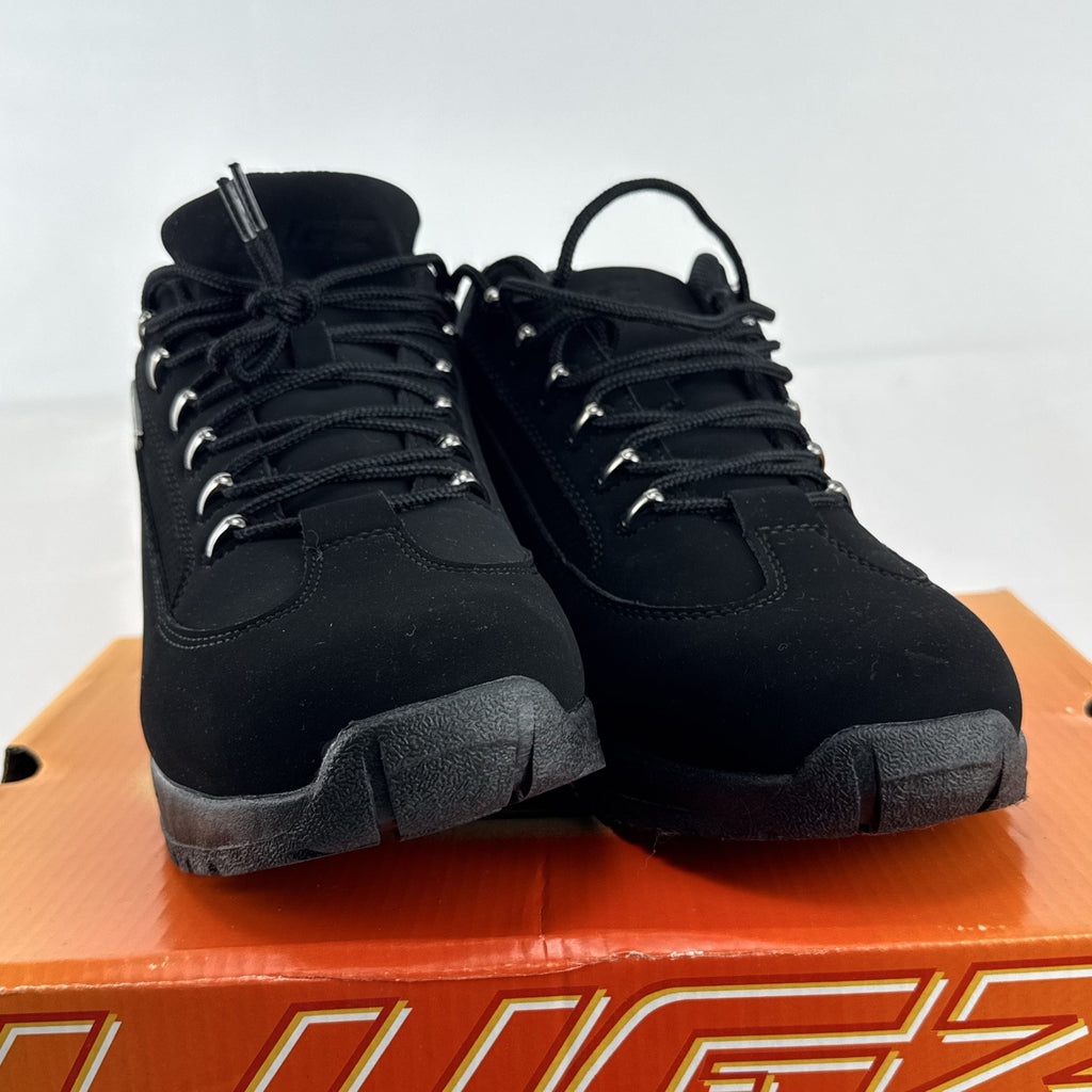 Lugz Express men's low-top sneakers in all-black faux suede, size 9.5