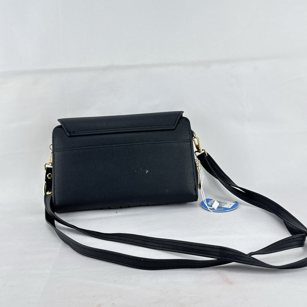 Chic Unlimited black and beige monogram faux leather crossbody wallet purse with gold-tone hardware