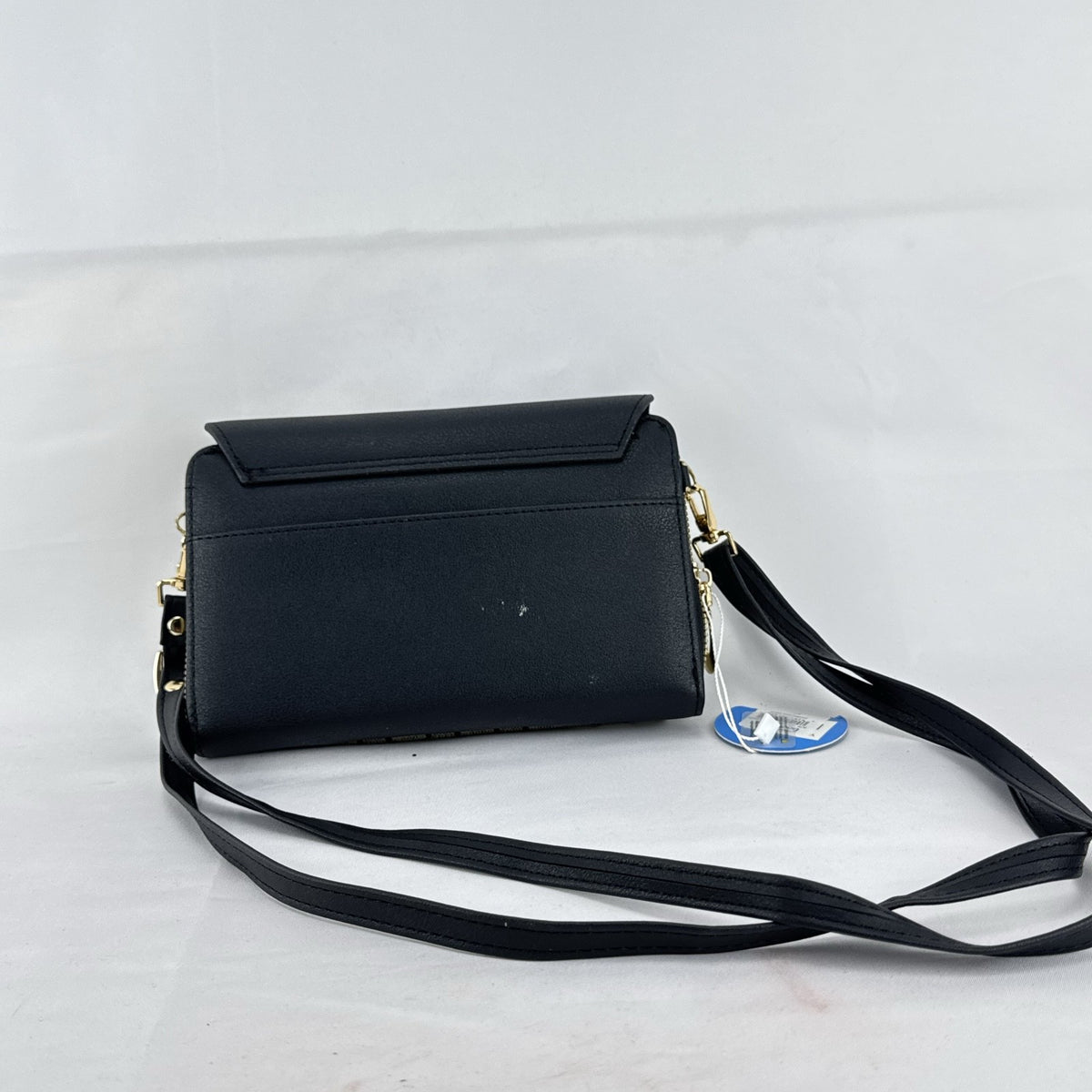 Chic Unlimited black and beige monogram faux leather crossbody wallet purse with gold-tone hardware