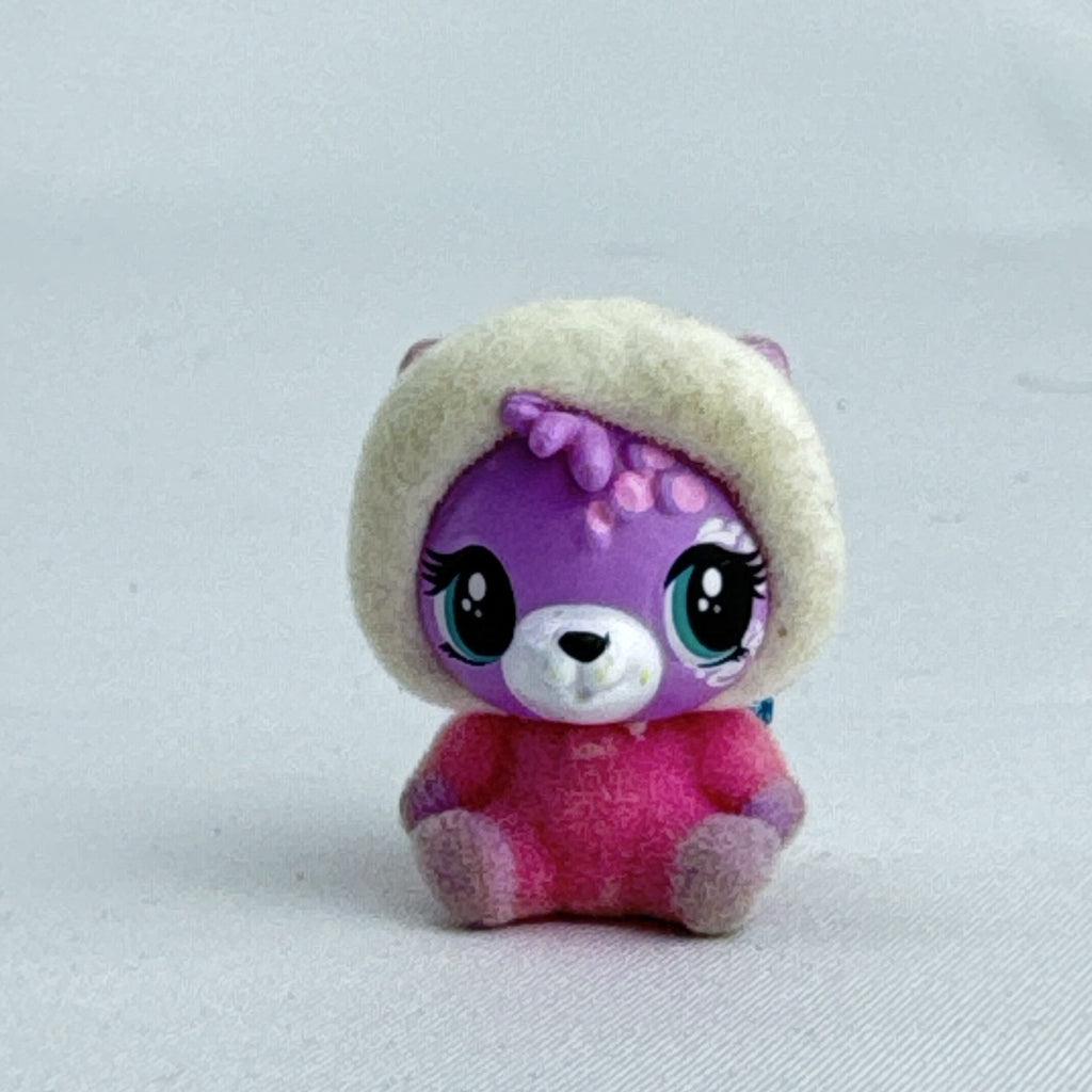 Spin Master Hatchimals CollEGGtibles flocked pink and purple bear mini figure with blue glitter wings