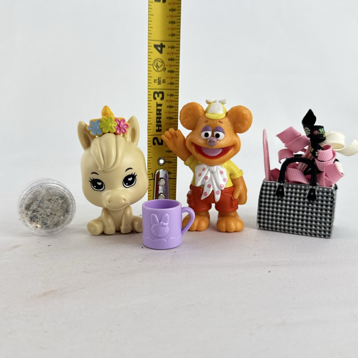 Just Play Disney Muppet Babies Fozzie Bear and Palace Pets pony plastic mini figures with mug and tote bag accessories