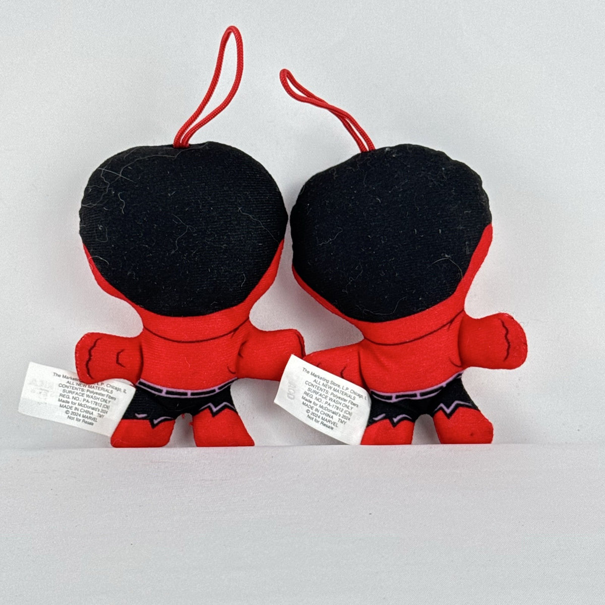 Set of two McDonald's 2024 Marvel Red Hulk plush hanging toys with original tags