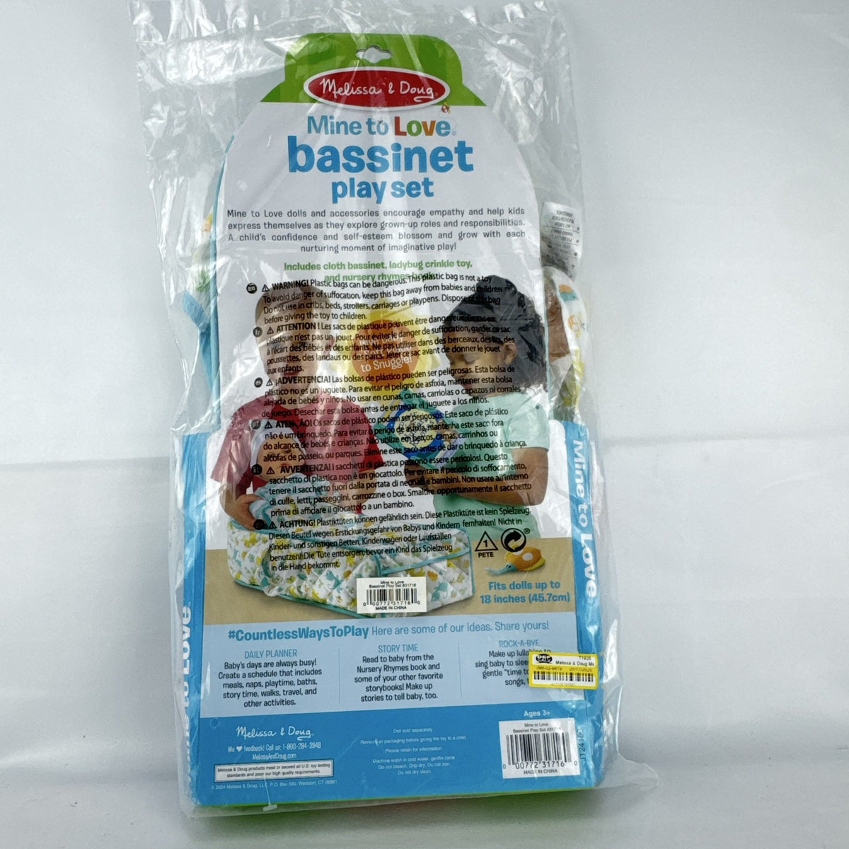 Melissa & Doug Mine to Love baby doll bassinet play set in sealed packaging fitting dolls up to 18 inches