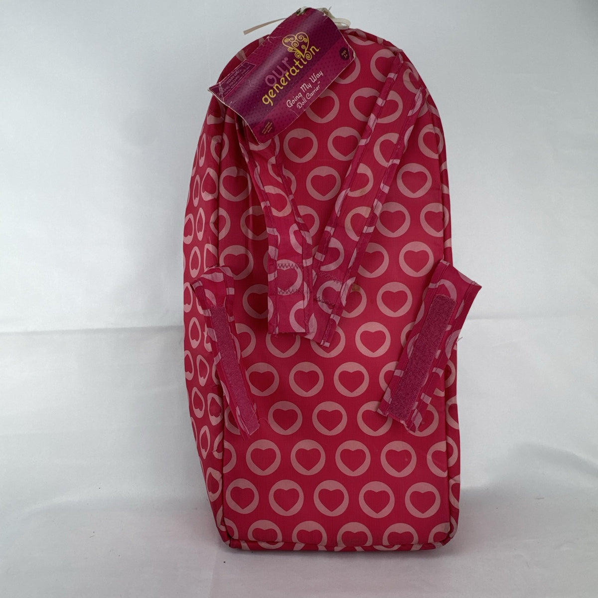 Our Generation Going My Way pink hearts doll carrier backpack for 18-inch dolls with clear window