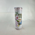 20 oz stainless steel skinny tumbler featuring a patriotic American flag cowboy boot and floral design.