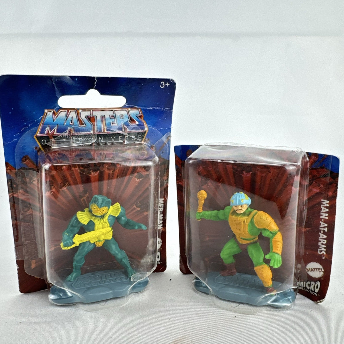 Mattel Masters of the Universe Micro Collection Mer-Man and Man-At-Arms blister-carded mini figures