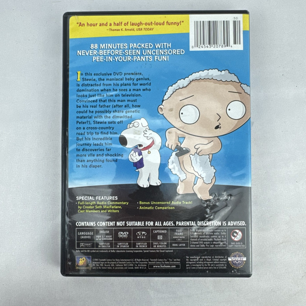 Family Guy Presents Stewie Griffin The Untold Story uncensored edition DVD case and disc