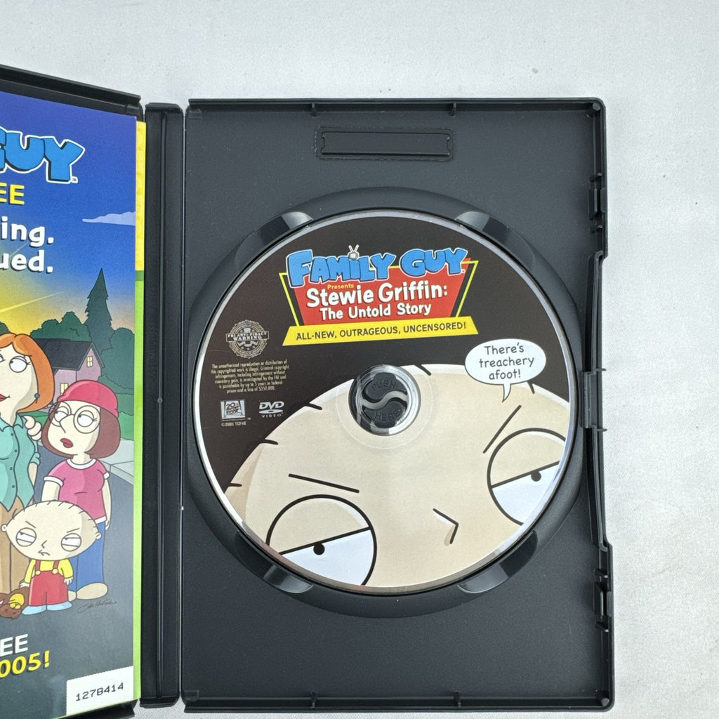 Family Guy Presents Stewie Griffin The Untold Story uncensored edition DVD case and disc