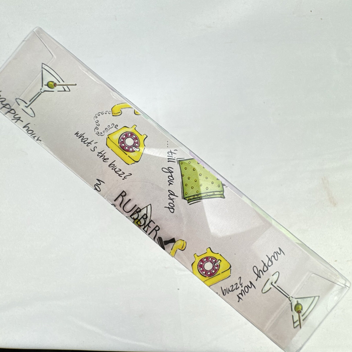 Factory sealed Rubber Stampede Between Us Girls gift tag and card kit featuring wood stamps and retro motifs