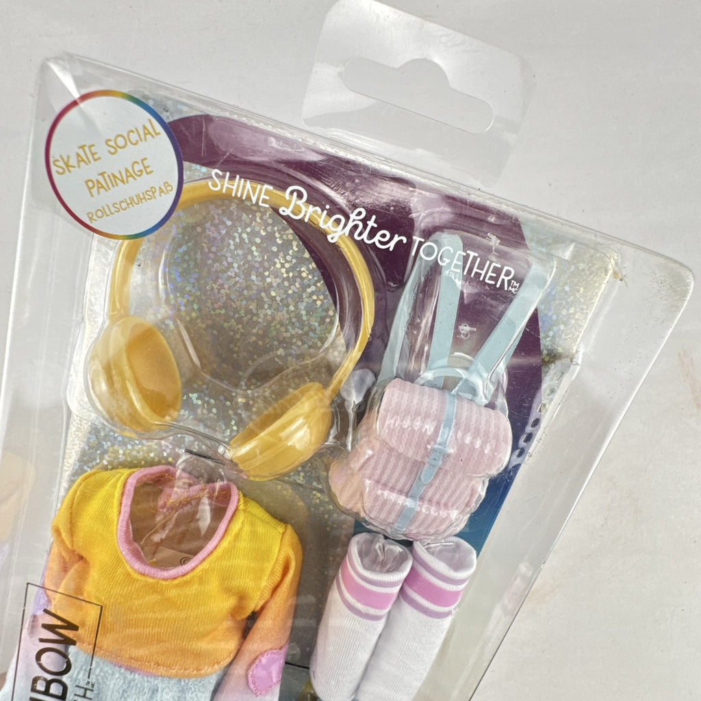 Rainbow High Skate Social fashion pack with crop top, shorts, and roller skates in original packaging