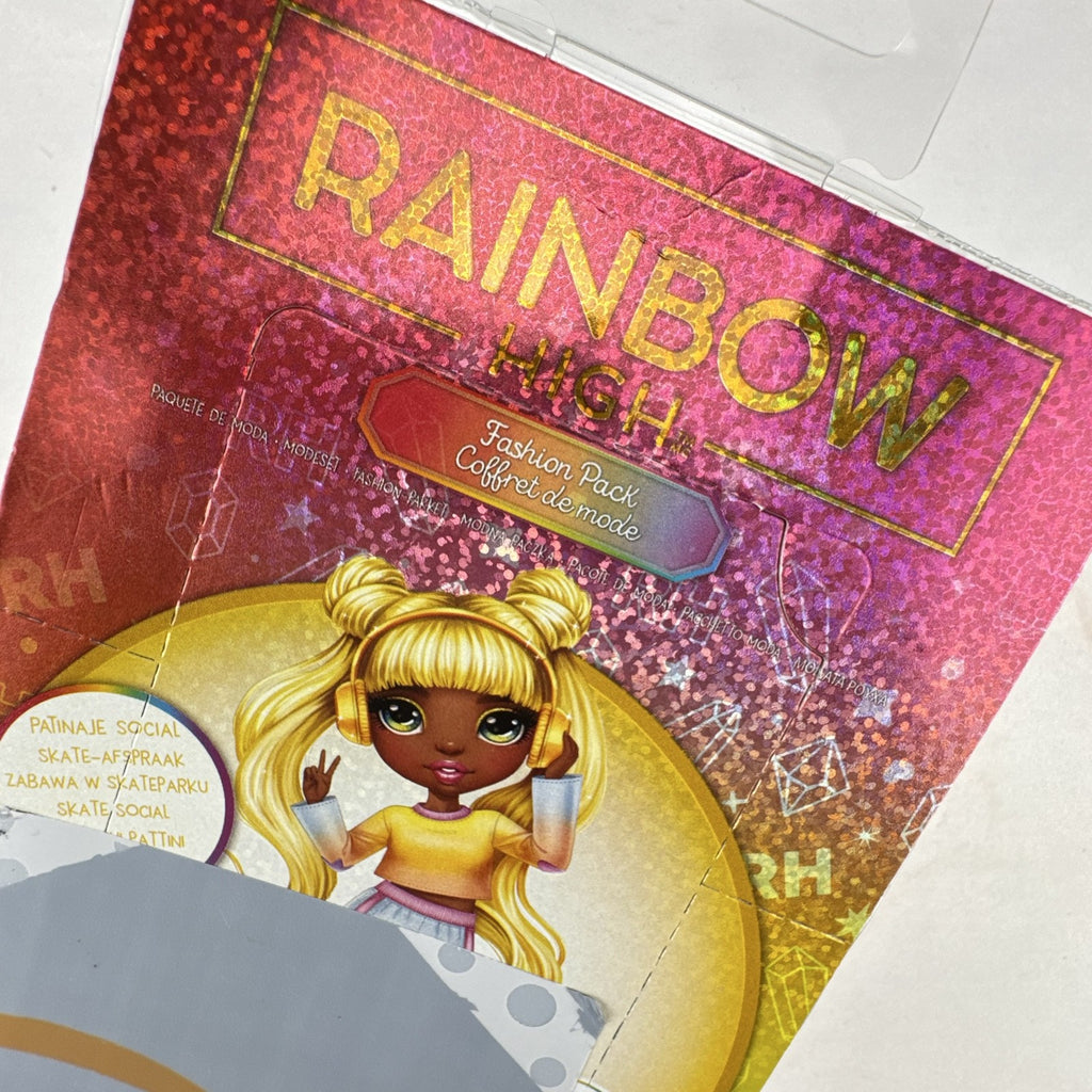 Rainbow High Skate Social fashion pack with crop top, shorts, and roller skates in original packaging