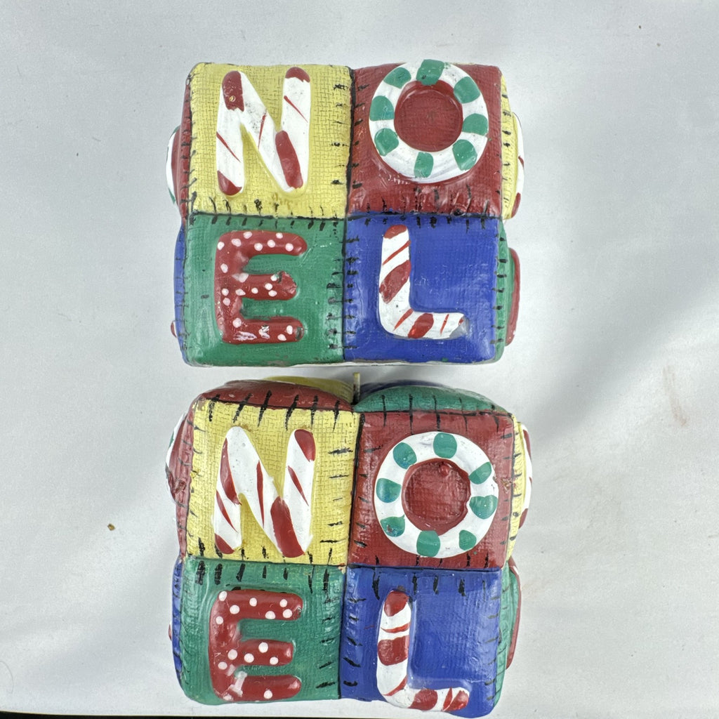 EsScential Ideas NOEL patchwork quilt block novelty candles, set of 2