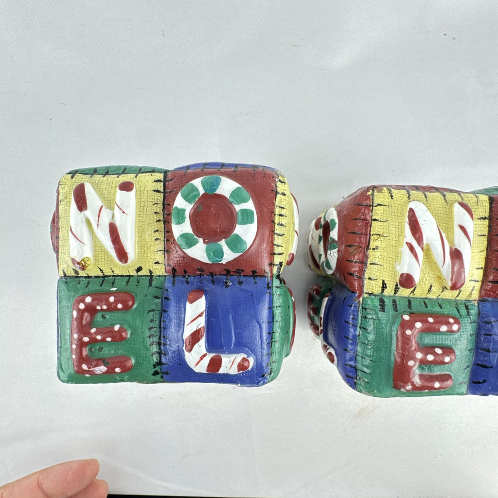 EsScential Ideas NOEL patchwork quilt block novelty candles, set of 2