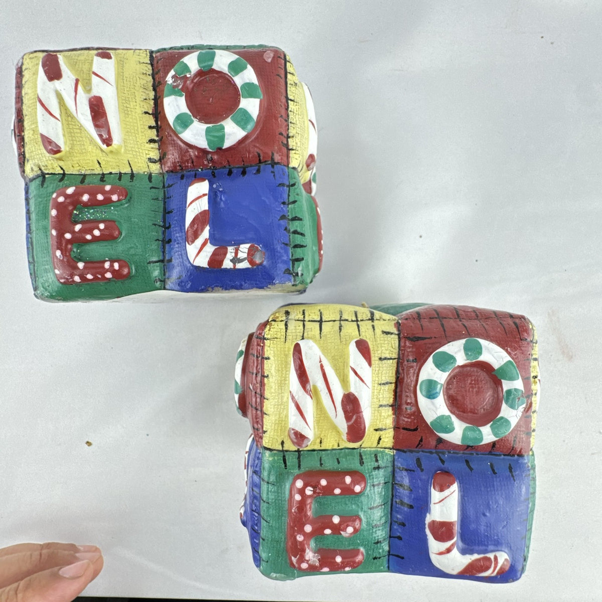 EsScential Ideas NOEL patchwork quilt block novelty candles, set of 2