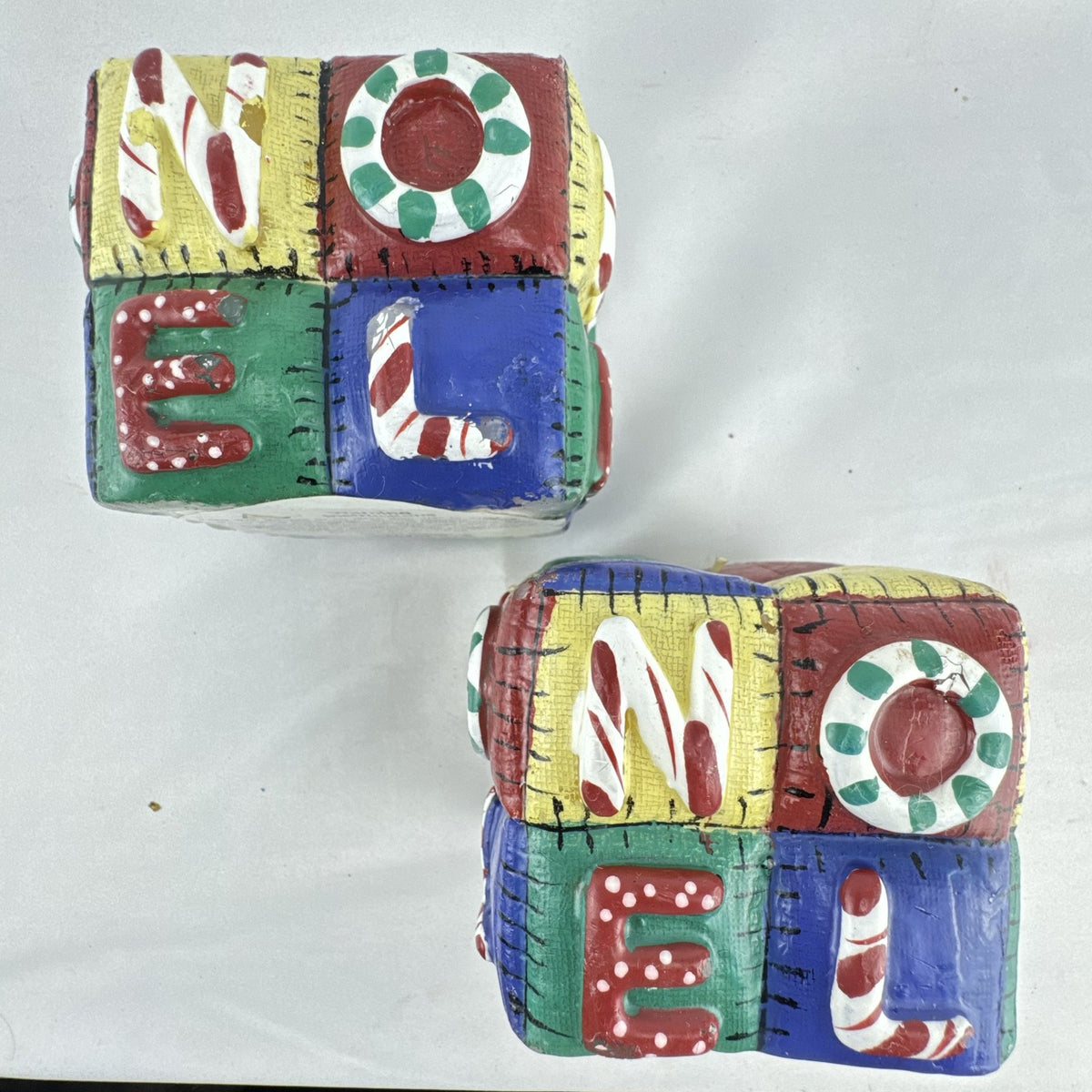 EsScential Ideas NOEL patchwork quilt block novelty candles, set of 2
