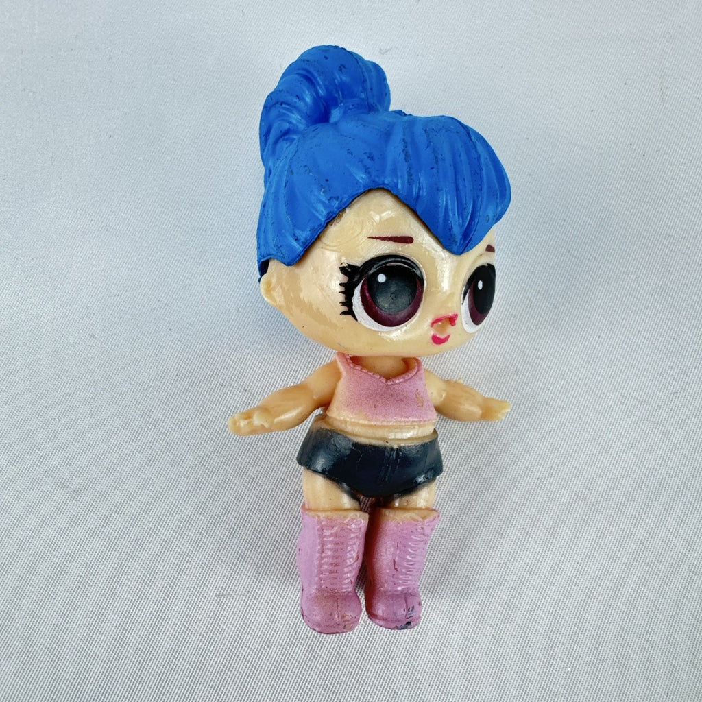 Front view of 3-inch L.O.L. Surprise style Center Stage mini doll figure with blue sculpted hair and pink boots