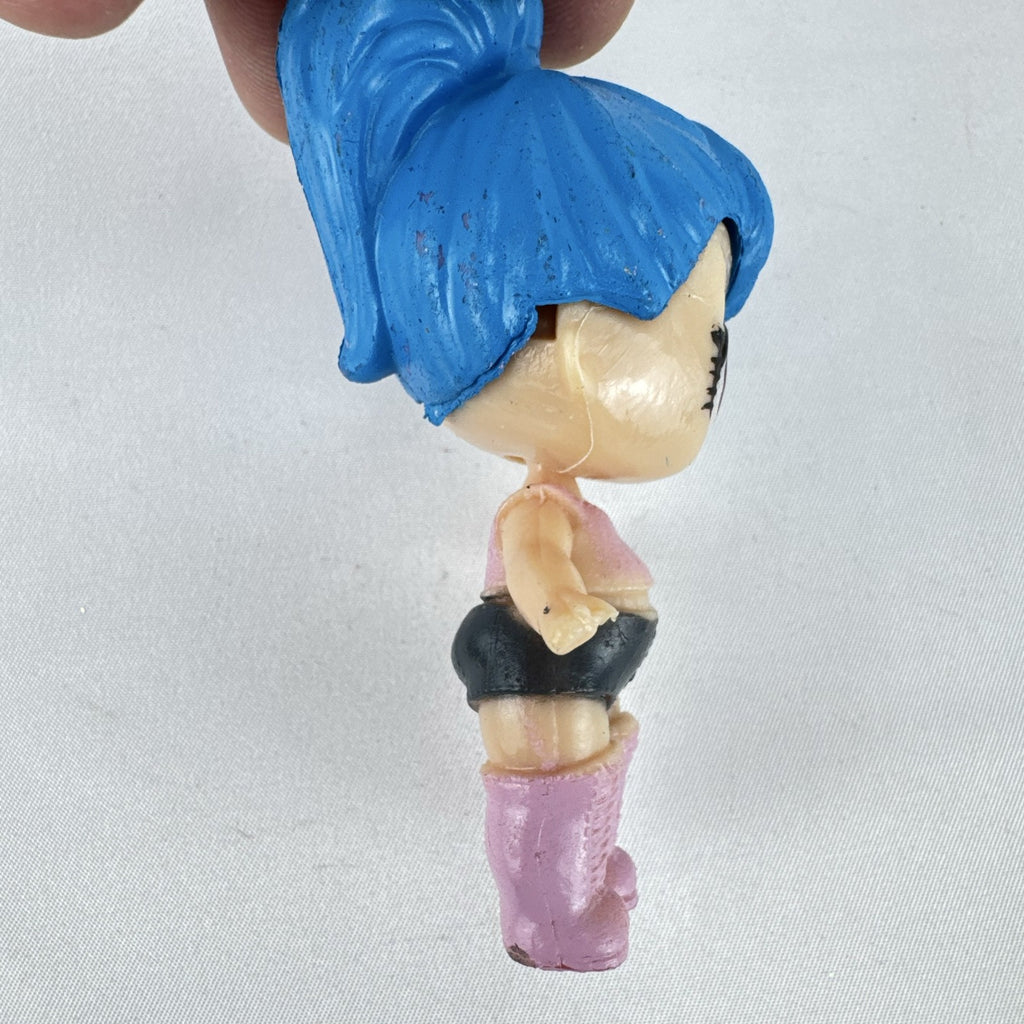 Front view of 3-inch L.O.L. Surprise style Center Stage mini doll figure with blue sculpted hair and pink boots
