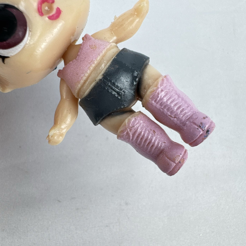 Front view of 3-inch L.O.L. Surprise style Center Stage mini doll figure with blue sculpted hair and pink boots