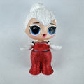 MGA L.O.L. Surprise Holiday Glitter 3-inch mini doll with white glitter hair and red sparkly outfit