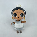 MGA L.O.L. Surprise 3-inch doll with black glitter hair buns and silver tinsel dress