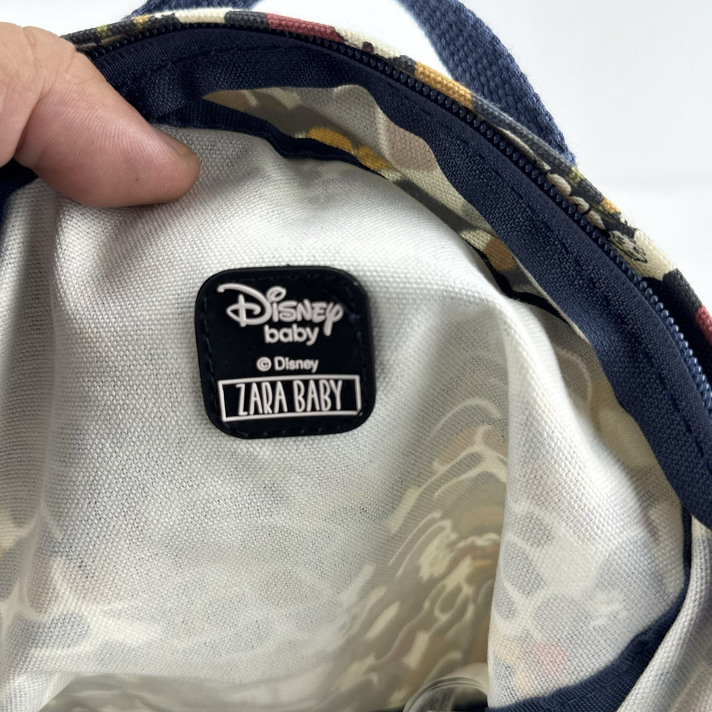 Zara Disney Mickey Mouse mini backpack in multicolor camouflage canvas with front rubber graphic