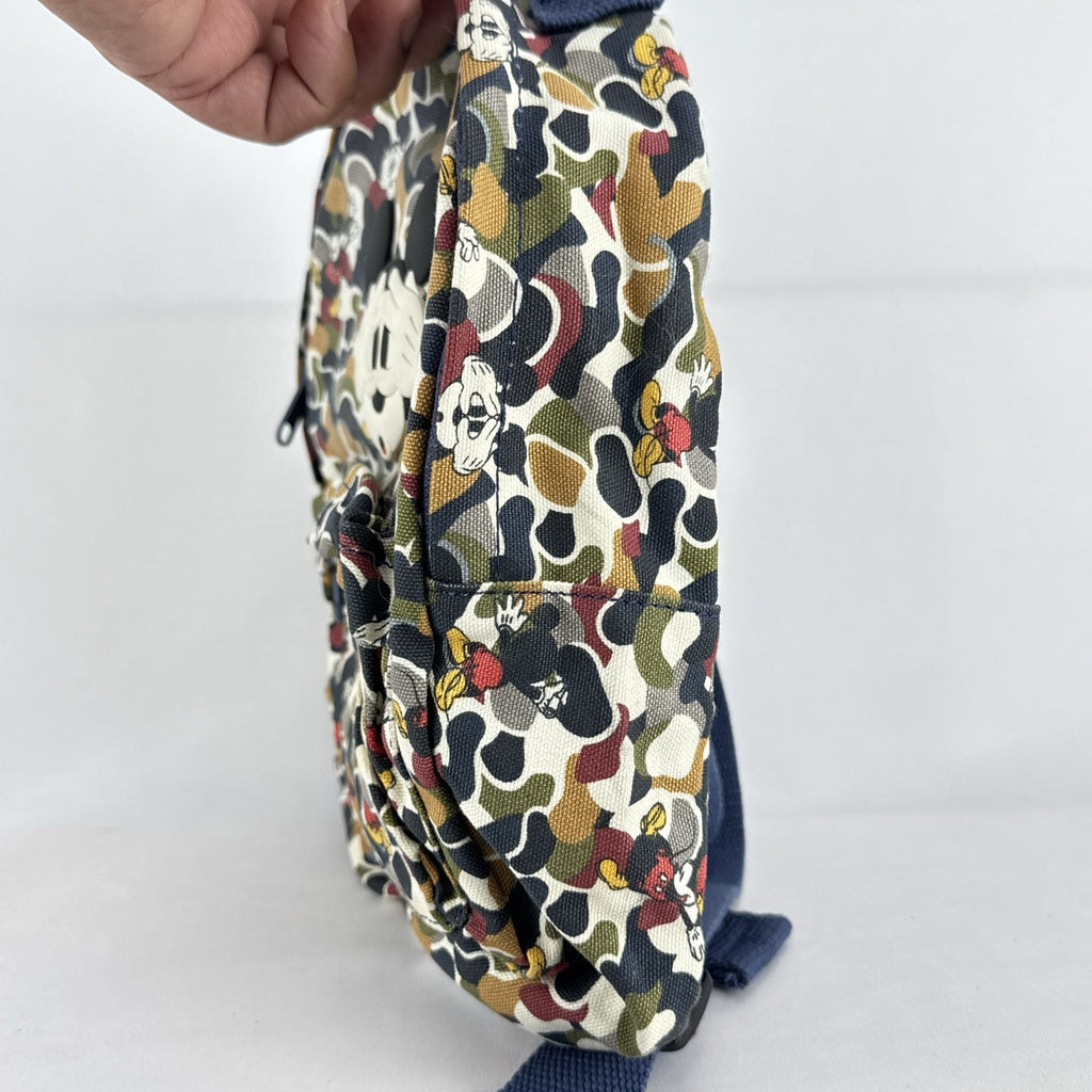 Zara Disney Mickey Mouse mini backpack in multicolor camouflage canvas with front rubber graphic