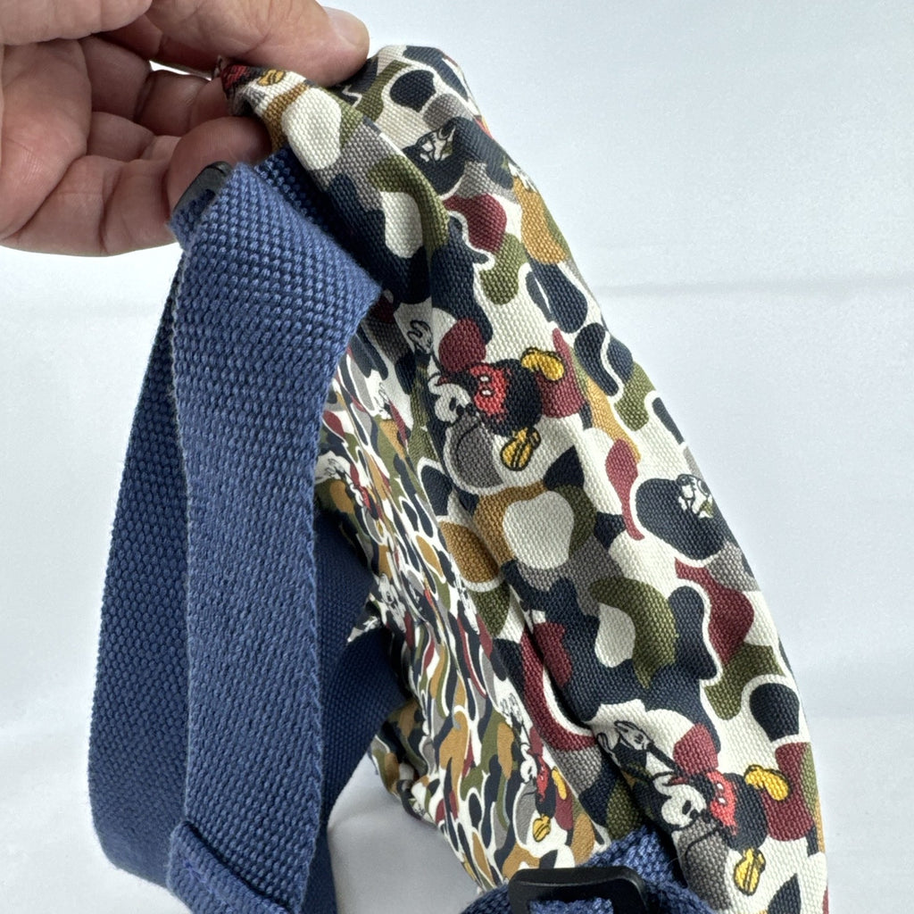 Zara Disney Mickey Mouse mini backpack in multicolor camouflage canvas with front rubber graphic