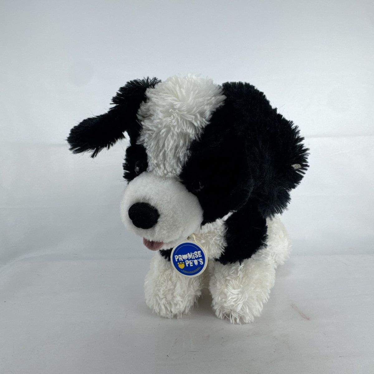 Build-A-Bear Workshop Promise Pets black and white puppy plush dog with collar, 12-inch.