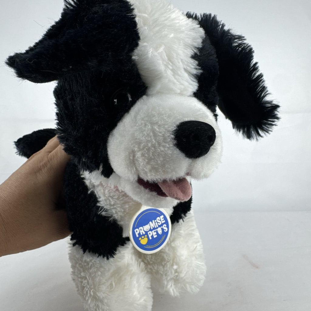 Build-A-Bear Workshop Promise Pets black and white puppy plush dog with collar, 12-inch.