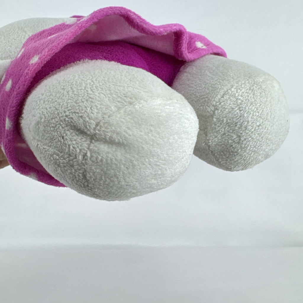 Sanrio 11-inch Hello Kitty plush wearing a pink polka dot dress with a purple flower