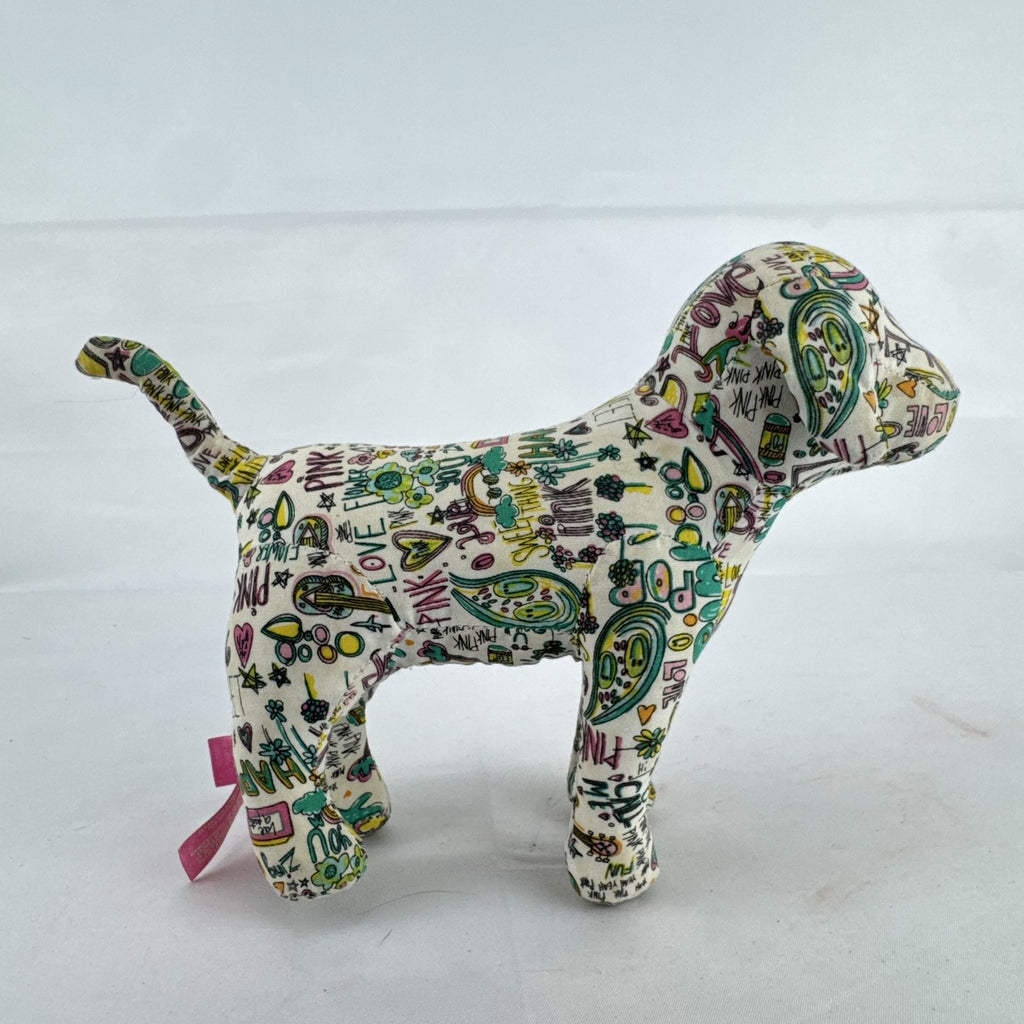 Victoria's Secret PINK 6-inch mascot dog plush in colorful doodle graffiti print