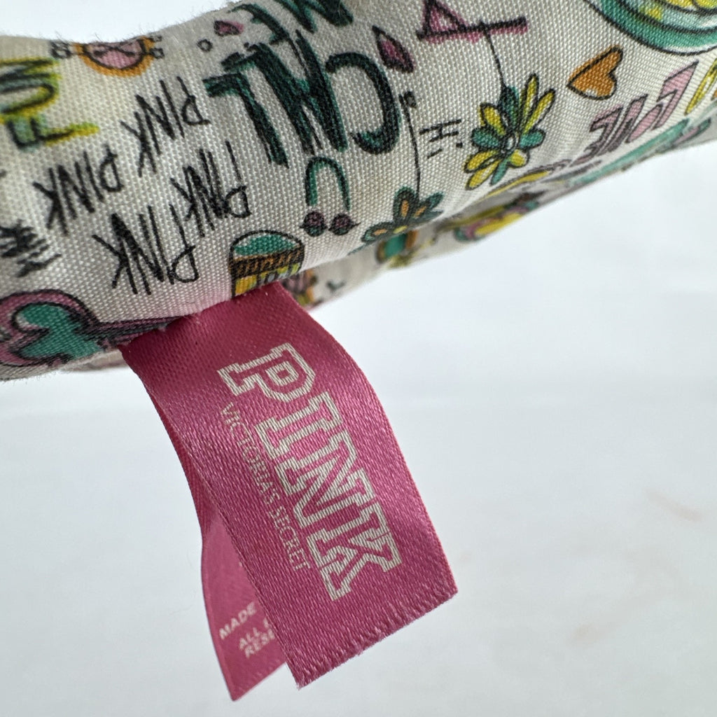 Victoria's Secret PINK 6-inch mascot dog plush in colorful doodle graffiti print