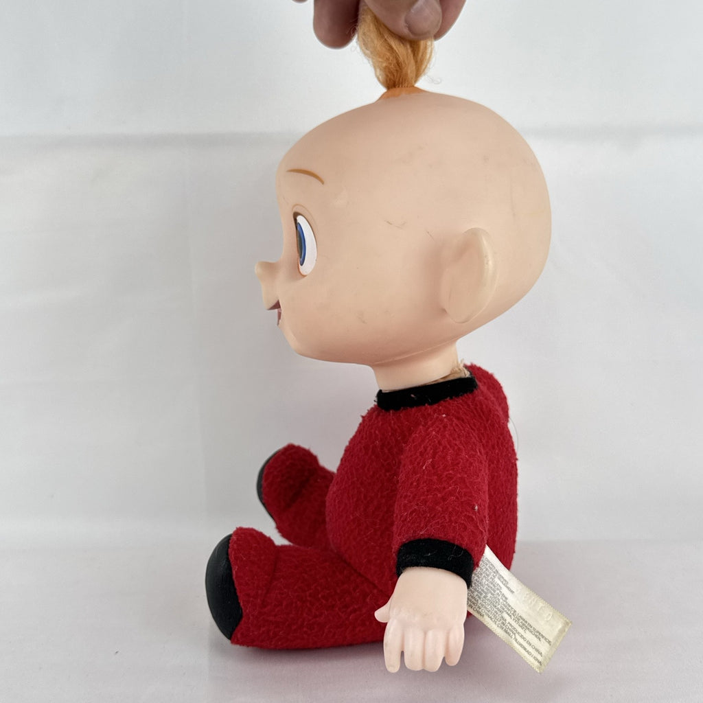 Disney Incredibles Jack-Jack plush doll with vinyl head and rooted hair in a red superhero suit