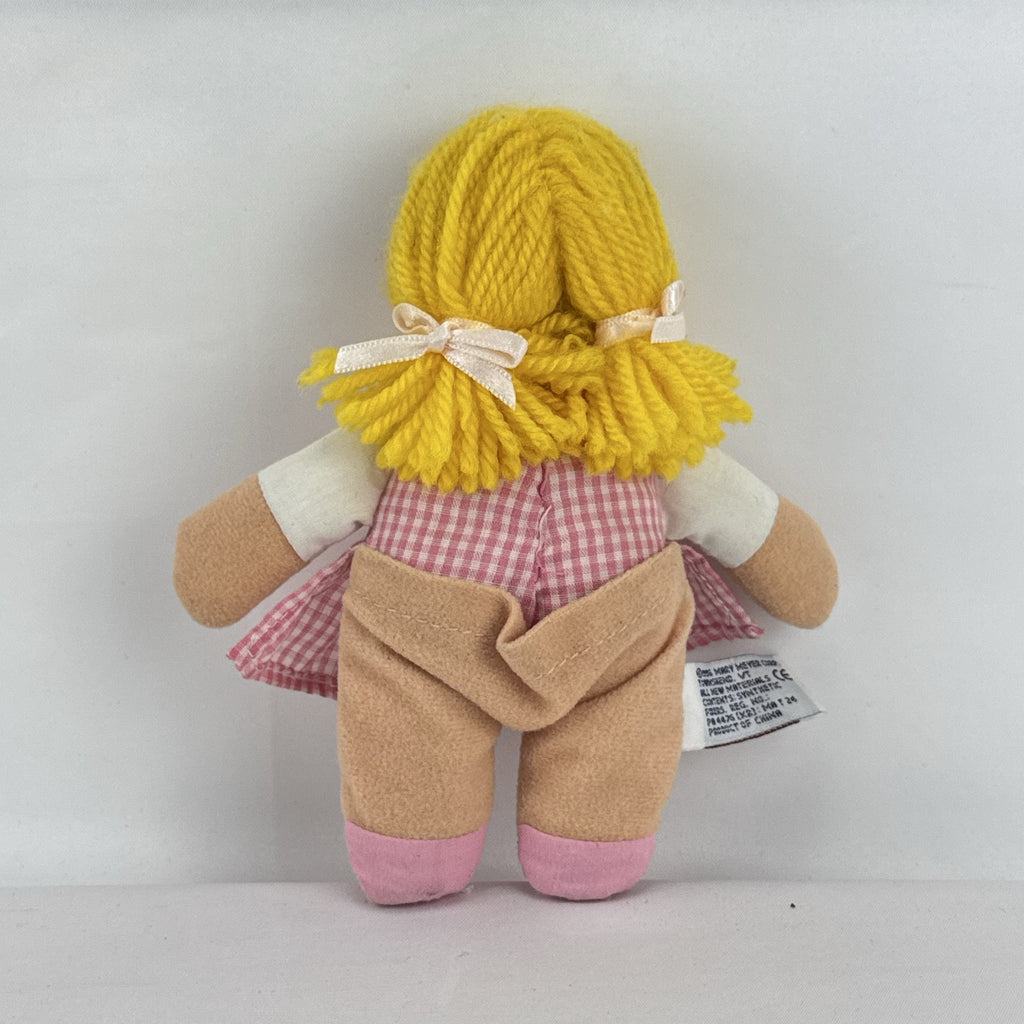 Mary Meyer 7-inch plush rag doll with yellow yarn pigtails and pink gingham dress