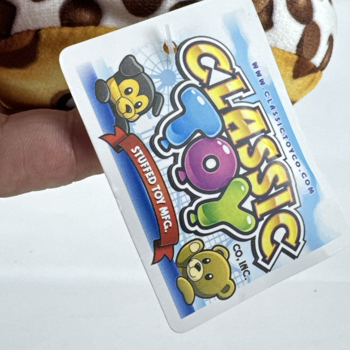 Classic Toy Co. 5-inch chocolate chip cookie ice cream sandwich plush with big blue eyes and hanging loop