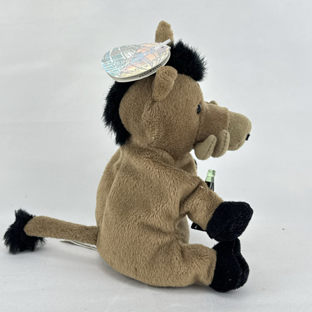 1999 Coca-Cola International collection brown Italy wild boar bean bag plush holding green contour bottle
