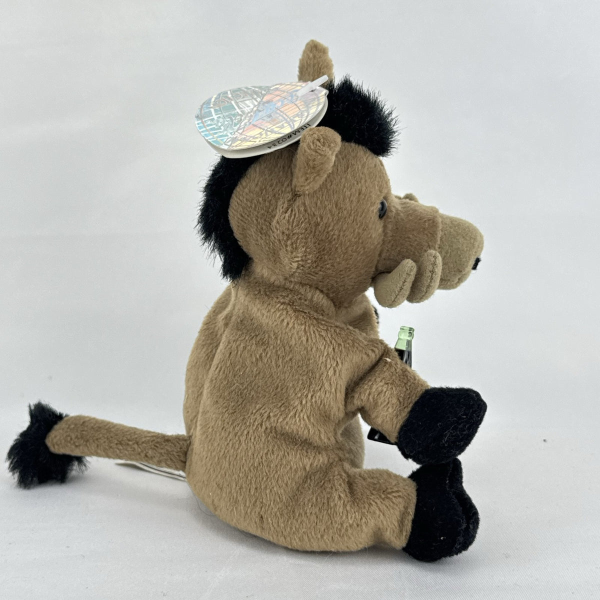1999 Coca-Cola International collection brown Italy wild boar bean bag plush holding green contour bottle