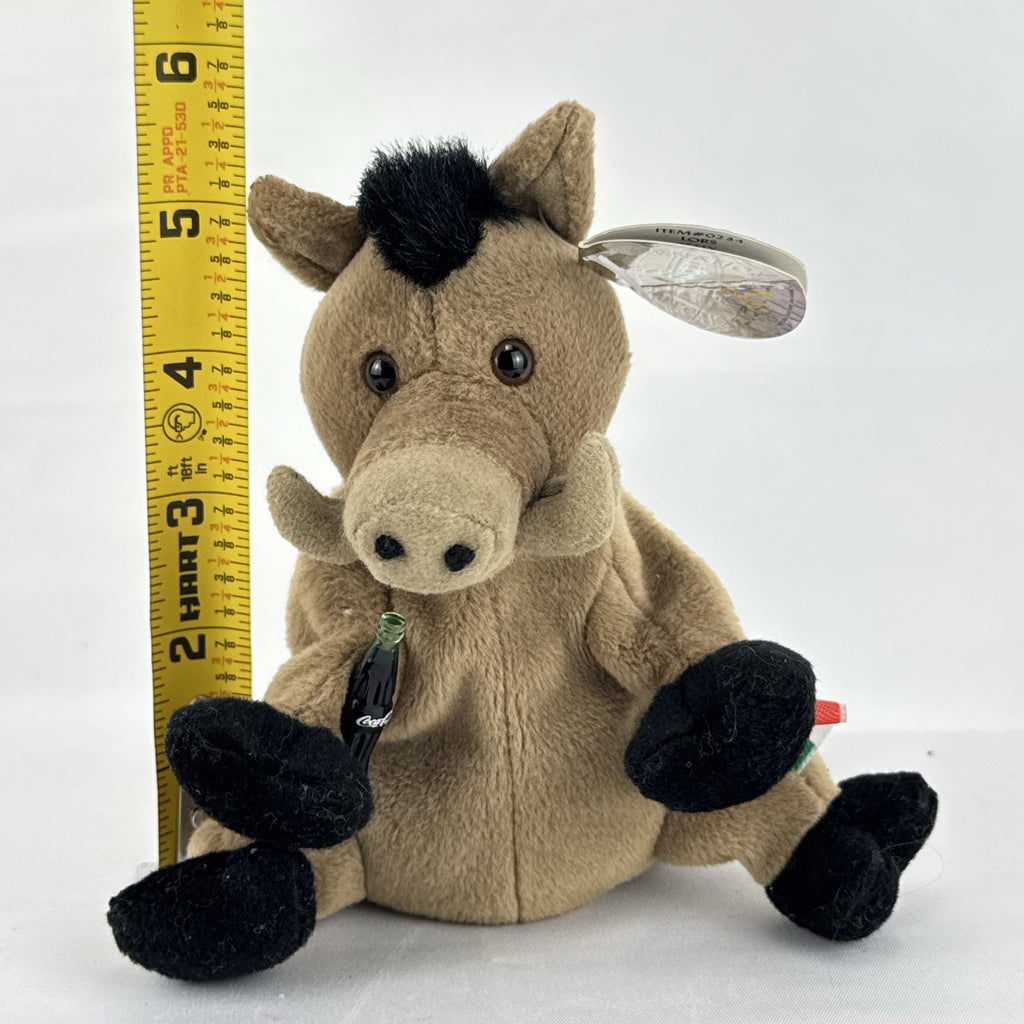 1999 Coca-Cola International collection brown Italy wild boar bean bag plush holding green contour bottle