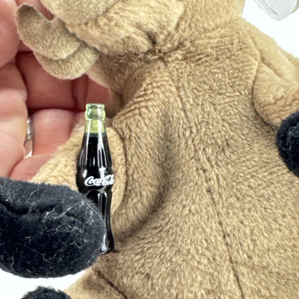 1999 Coca-Cola International collection brown Italy wild boar bean bag plush holding green contour bottle
