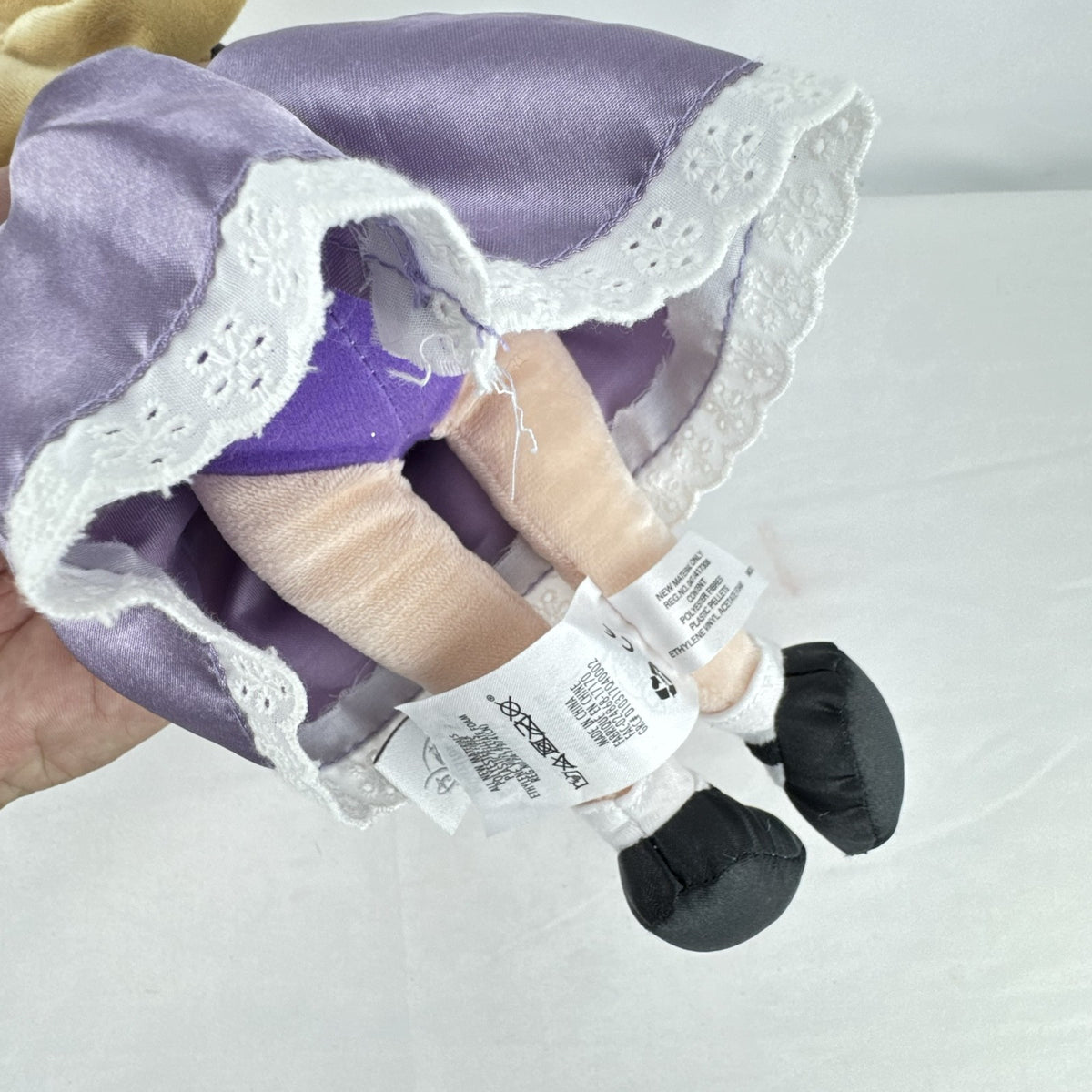 Disney Store Princess Aurora plush doll in Briar Rose peasant dress with lavender satin skirt