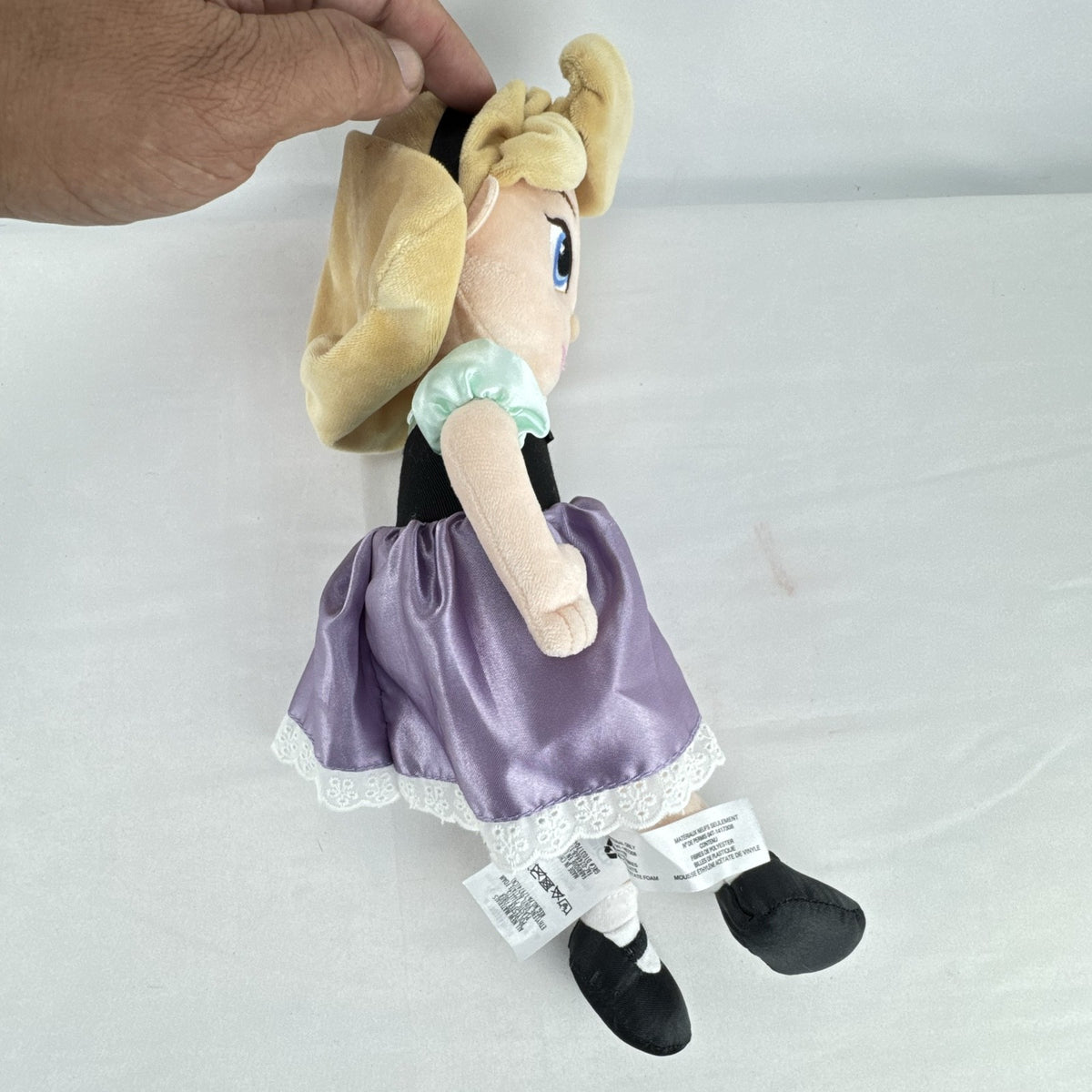 Disney Store Princess Aurora plush doll in Briar Rose peasant dress with lavender satin skirt