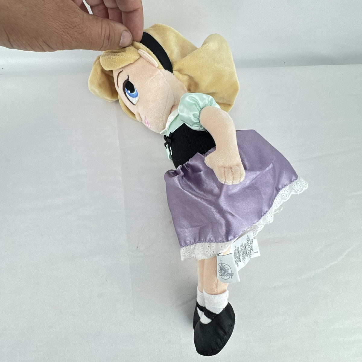 Disney Store Princess Aurora plush doll in Briar Rose peasant dress with lavender satin skirt