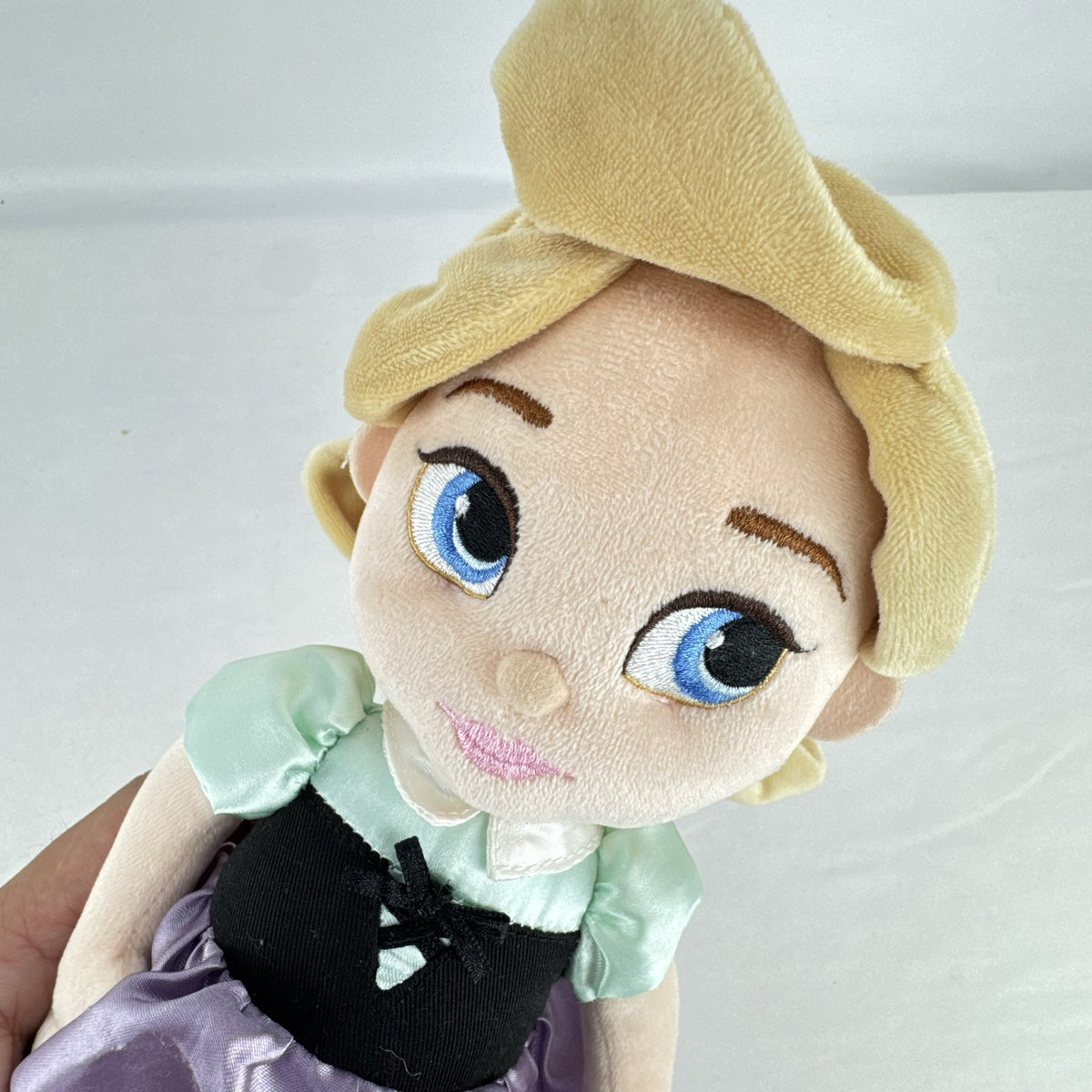 Disney Store Princess Aurora plush doll in Briar Rose peasant dress with lavender satin skirt