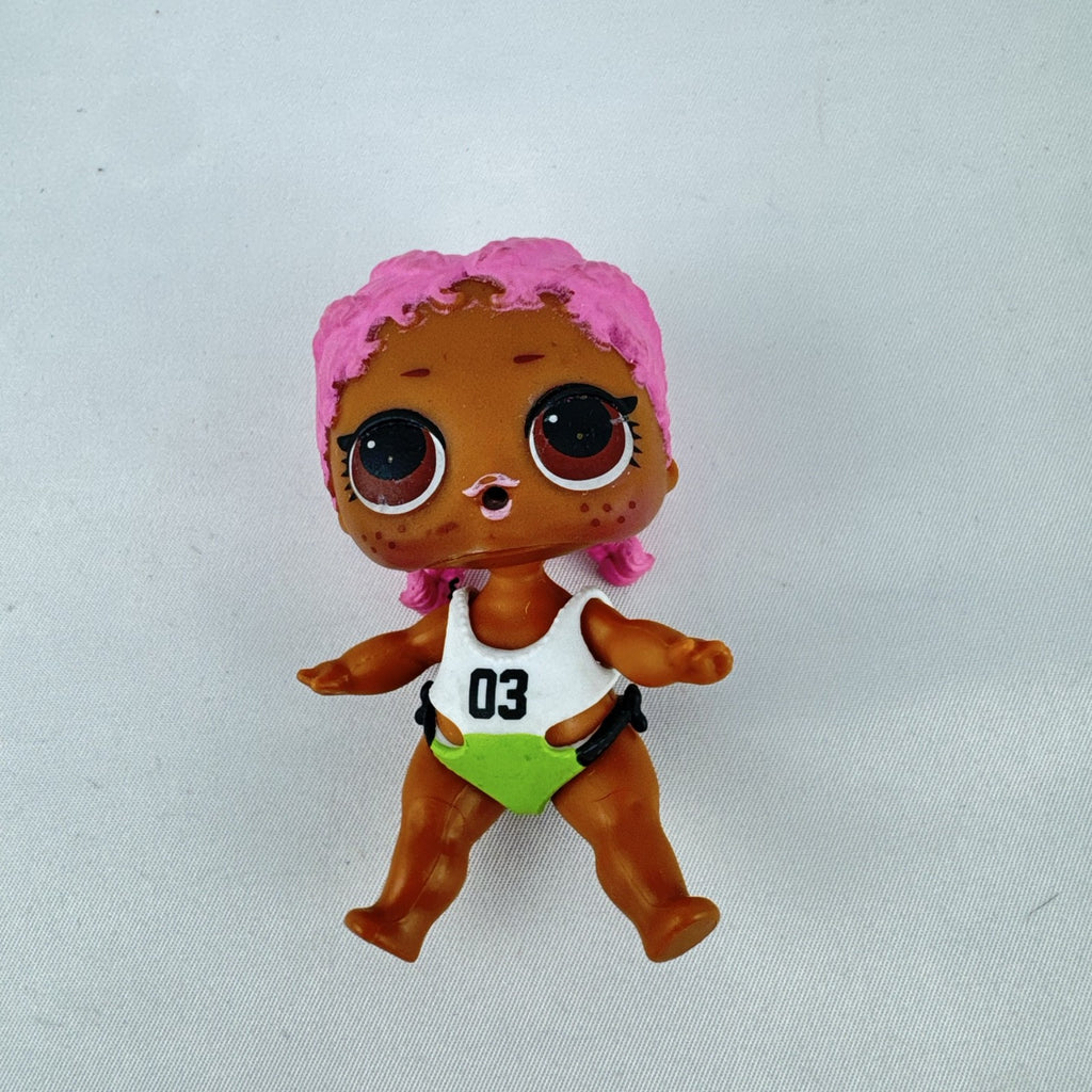 MGA L.O.L. Surprise Series 3 Confetti Pop Sprints doll in athletic outfit with pink braids