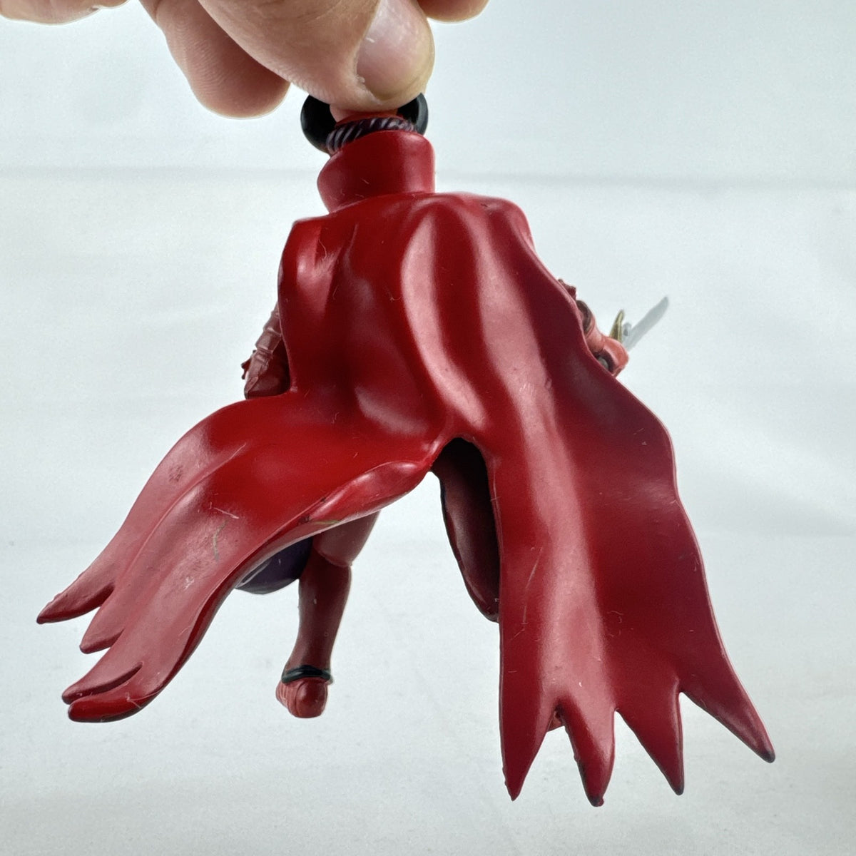 Papo red horned knight holding sword mounted on a Schleich crimson fleur-de-lis barded war horse