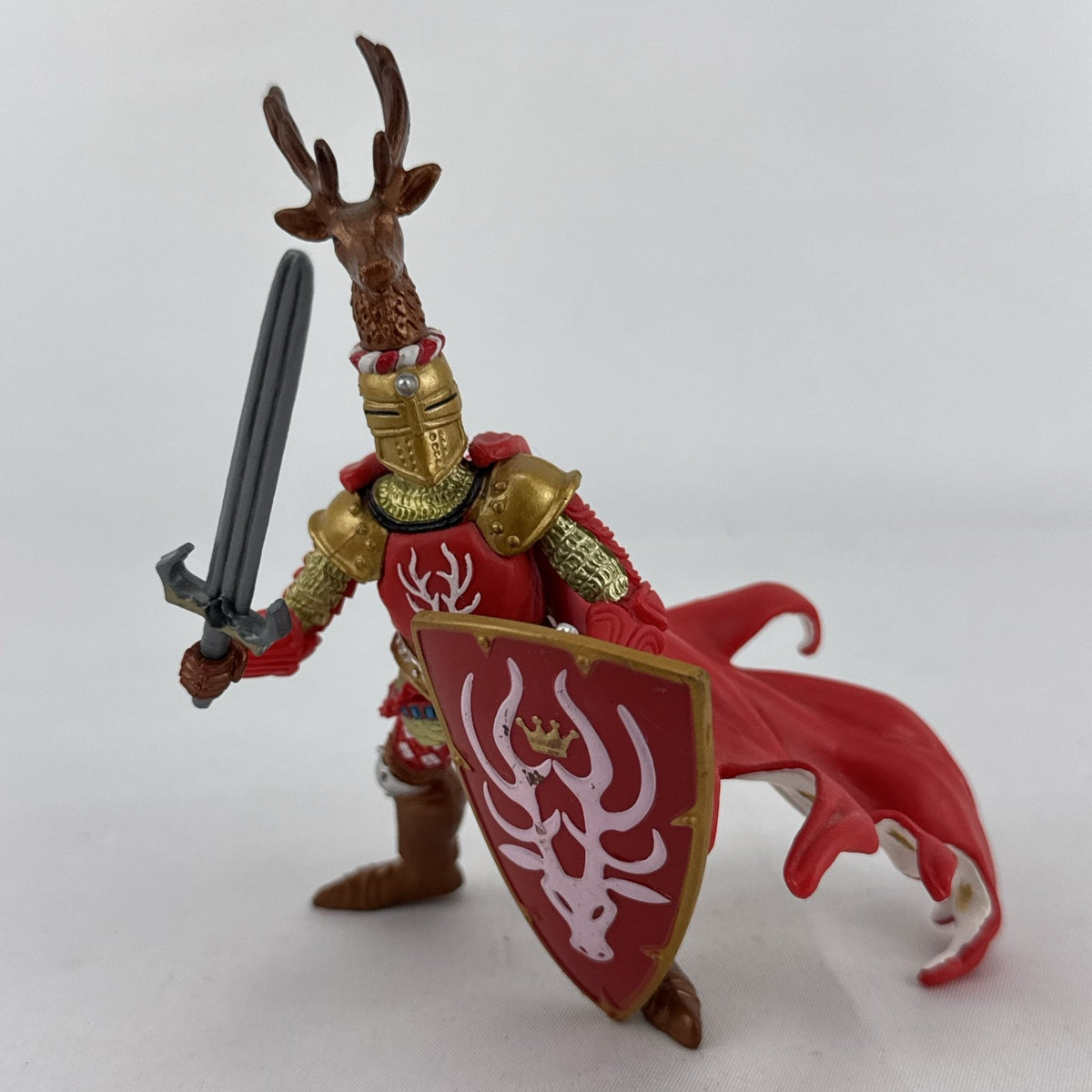 Papo 2007 Red Stag Knight action figure with antler helmet crest, sword, and shield