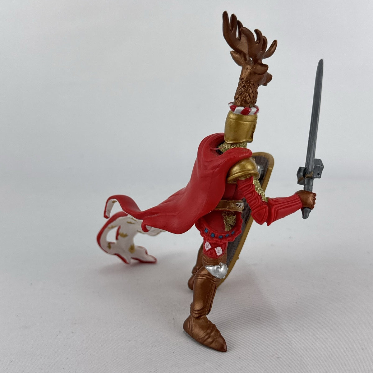 Papo 2007 Red Stag Knight action figure with antler helmet crest, sword, and shield